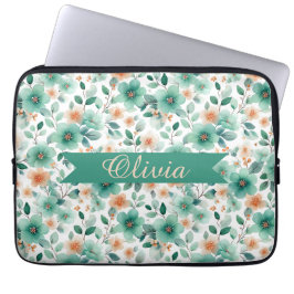 Vintage Lente Groen Bloemmotief Persoonlijk Laptop Sleeve