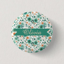 Vintage Lente Groen Bloemmotief Persoonlijk Ronde Button 3,2 Cm