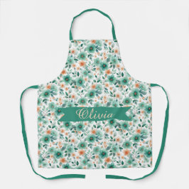 Vintage Lente Groen Bloemmotief Persoonlijk Schort