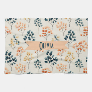 Vintage Lente Oranje en Groene Botanische Naam Theedoek