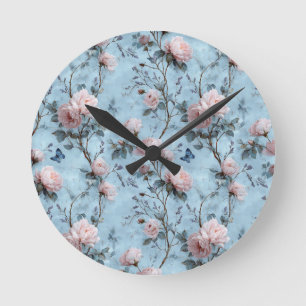 Vintage lente pioenrozen op blauw ronde klok