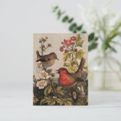 Vintage Lente Roodborst Zangvogels Botanische Bloe Briefkaart (Staand voorkant)