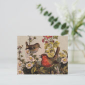 Vintage Lente Roodborst Zangvogels Botanische Bloe Briefkaart (Staand voorkant)