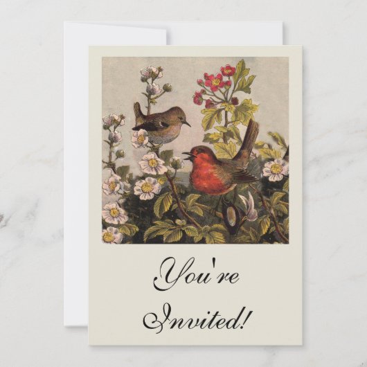 Vintage Lente Roodborst Zangvogels Botanische Bloe Kaart (Voorkant)