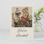 Vintage Lente Roodborst Zangvogels Botanische Bloe Kaart (Staand voorkant)