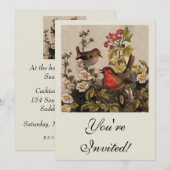 Vintage Lente Roodborst Zangvogels Botanische Bloe Kaart (Voorkant / Achterkant)