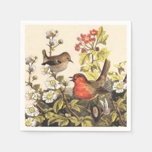 Vintage Lente Roodborst Zangvogels Botanische Bloe Servetten