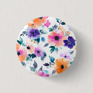 Vintage Lente Tuin Waterverf Bloemen Ronde Button 3,2 Cm