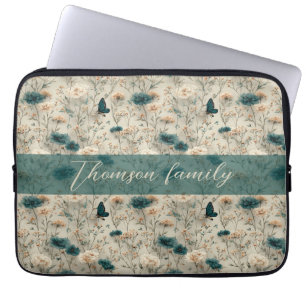 Vintage lente wilde bloemen & vlinder voor familie laptop sleeve