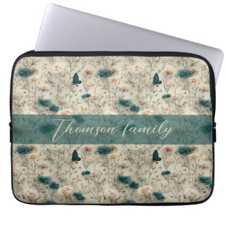 Vintage lente wilde bloemen & vlinder voor familie laptop sleeve