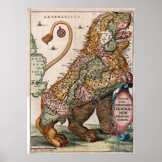 Vintage Leo Belgicus Map Poster (Voorkant)