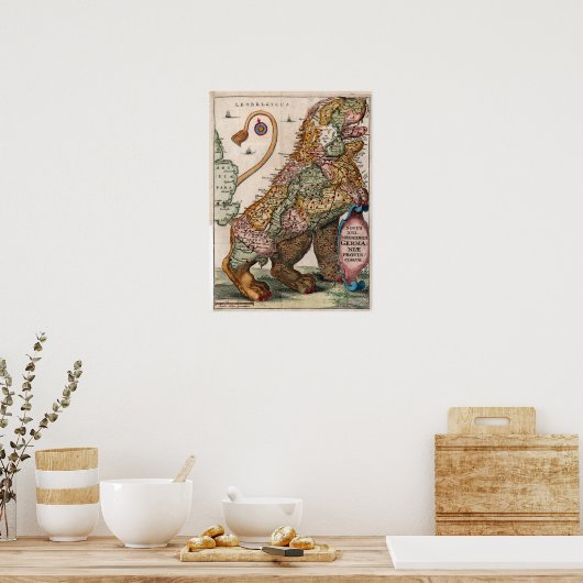 Vintage Leo Belgicus Map Poster (Keuken)