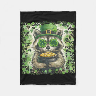 Vintage Leopard Funny St Patricks Day Raccoon  Fleece Deken