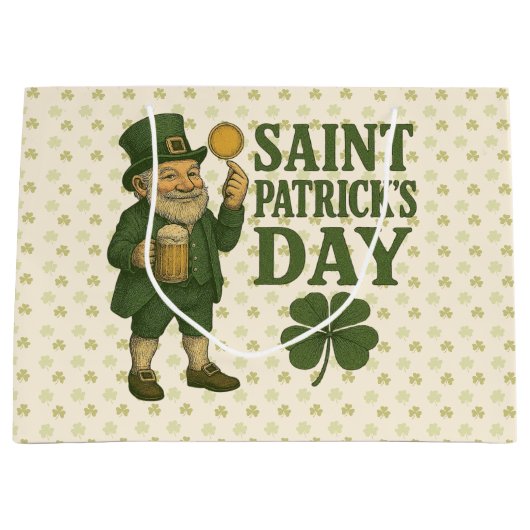 Vintage, leprechaun Saint Patrick's Day Groot Cadeauzakje (Voorkant)