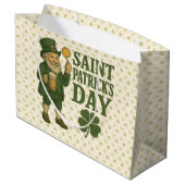 Vintage, leprechaun Saint Patrick's Day Groot Cadeauzakje (Achterkant Gekanteld)