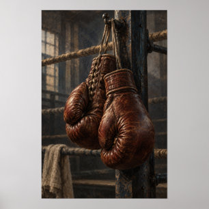 Vintage leren bokshandschoenen Rustieke bokswand A Poster