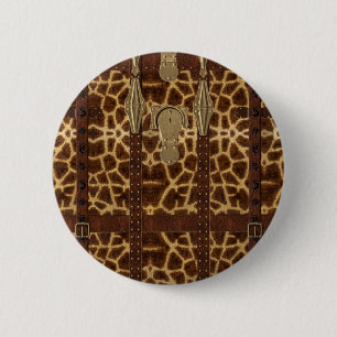 Vintage Leren Tribale Giraffe Dierprint Ronde Button 5,7 Cm