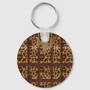 Vintage Leren Tribale Giraffe Dierprint Sleutelhanger