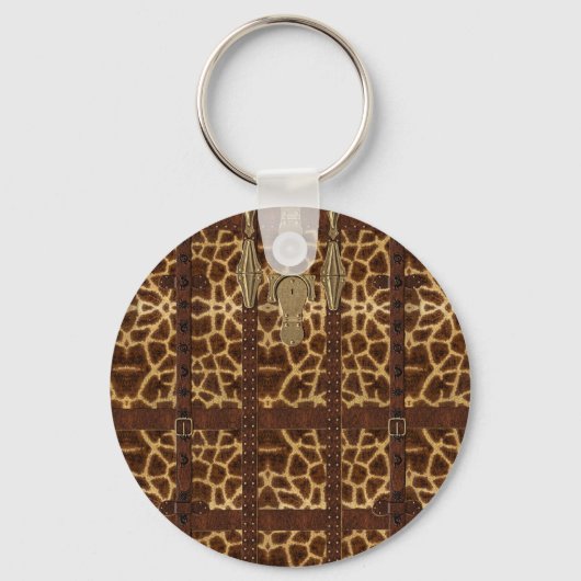 Vintage Leren Tribale Giraffe Dierprint Sleutelhanger (Voorkant)