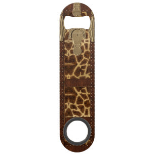 Vintage Leren Tribale Giraffe Dierprint Speed Flessenopener
