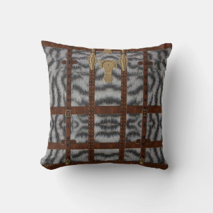 Vintage Leren Tribale Witte Tijger Dierprint Kussen