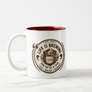Vintage "Leven is brouwen" Tweekleurige Koffiemok
