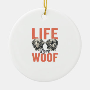 Vintage Leven Liefde Woef Hond Grafisch Ontwerp_1 Keramisch Ornament