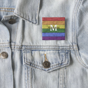 Vintage LGBT-vlag trots gedesdistressed regenboog Vierkante Button 5,1 Cm