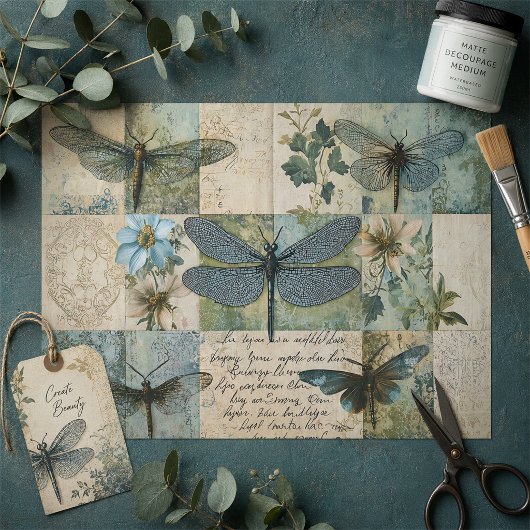 Vintage Libelle Collage Botanische Decoupage Tissuepapier