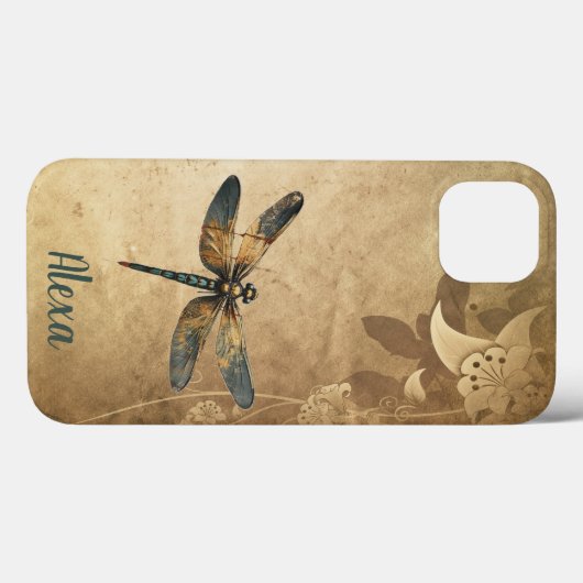 Vintage Libelle met Aangepaste Naam/Monogram Case-Mate iPhone Case (Achterkant (horizontaal))
