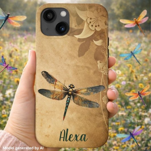 Vintage Libelle met Aangepaste Naam/Monogram iPhone Hoesje