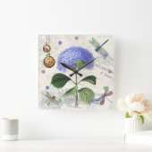 Vintage Libellen Bloemige Shabby Chic Rustieke Sti Vierkante Klok (Huis)