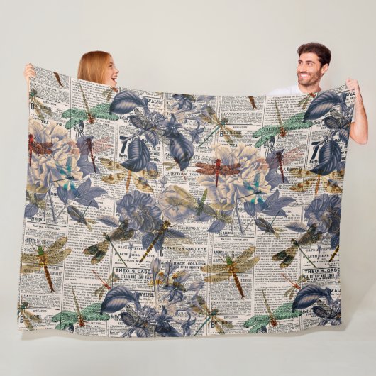 Vintage Libellen Serie Design 5 Fleece Deken (In situ)
