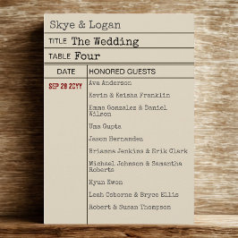 Vintage Library Book Card Wedding Seating Card Programmakaart