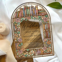 Vintage Library Books Stained Glass Arch Wedding