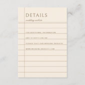 Vintage Library Checkout Neutral Wedding Details Informatiekaartje (Voorkant)