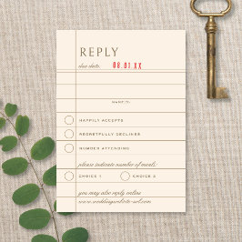 Vintage Library Checkout Neutral Wedding Reply RSVP Kaartje