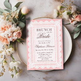 Vintage Licht Roze Witte Kant Bruidsdouche Brunch Kaart
