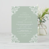 Vintage Licht Saliegroen Elegante Trouwfoto Kaart (Staand voorkant)