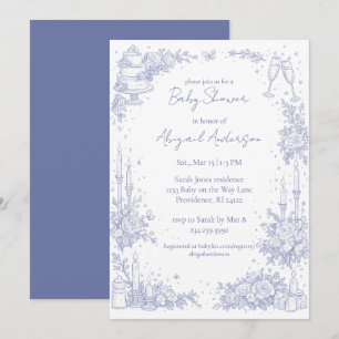 Vintage lichtblauwe baby shower kaart