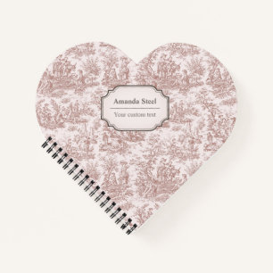Vintage Lichtbruine Toile De Jouy Hart Notitieboek