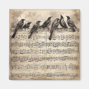 Vintage Liedvogels Muziekscore Magneet