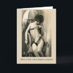 Vintage - Liefde en Lingerie, Kaart<br><div class="desc">Een sepia-getonde foto van een jonge vrouw in haar boudoir in een provocerende povocatie terwijl ze zijdeachtige lingerie droeg. Deze foto zou heel ondeugend zijn geweest in het jaar dat ze werd genomen, maar niet volgens de huidige normen. De boodschap aan de voorkant van de kaart luidt: "Als liefde blind...</div>