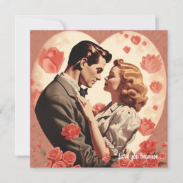 Vintage liefdespaar omhelst rode harten Valentijn Feestdagenkaart