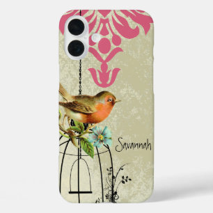 Vintage Liefdesvogel Damast Vogelkooi iPhone 16 Plus Hoesje
