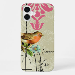Vintage Liefdesvogel Damast Vogelkooi iPhone 16 Plus Hoesje