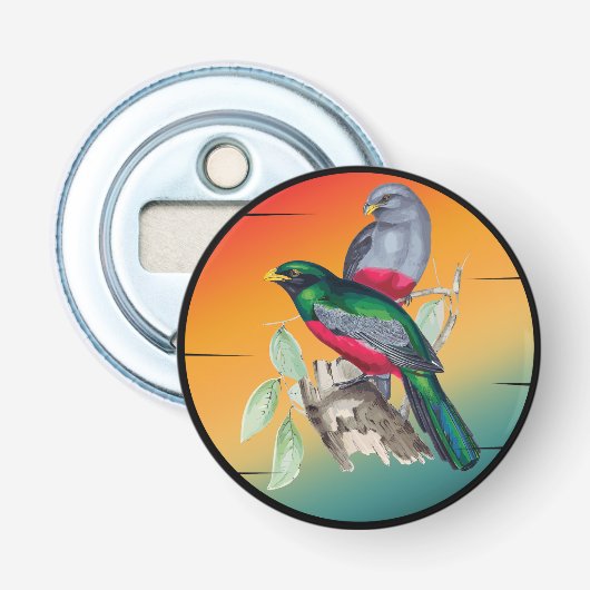 Vintage liefdesvogels button flesopener (Voorkant)