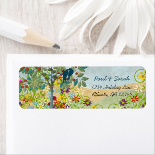 Vintage Liefdesvogels Fruitboom Damask Heuvels Etiket