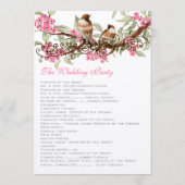 Vintage Liefdesvogels Roze Bloemen Bruiloft Programmakaart (Achterkant)