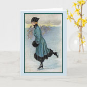 Vintage - Lieve dame Ice Skating Kaart (Gele Bloem)
